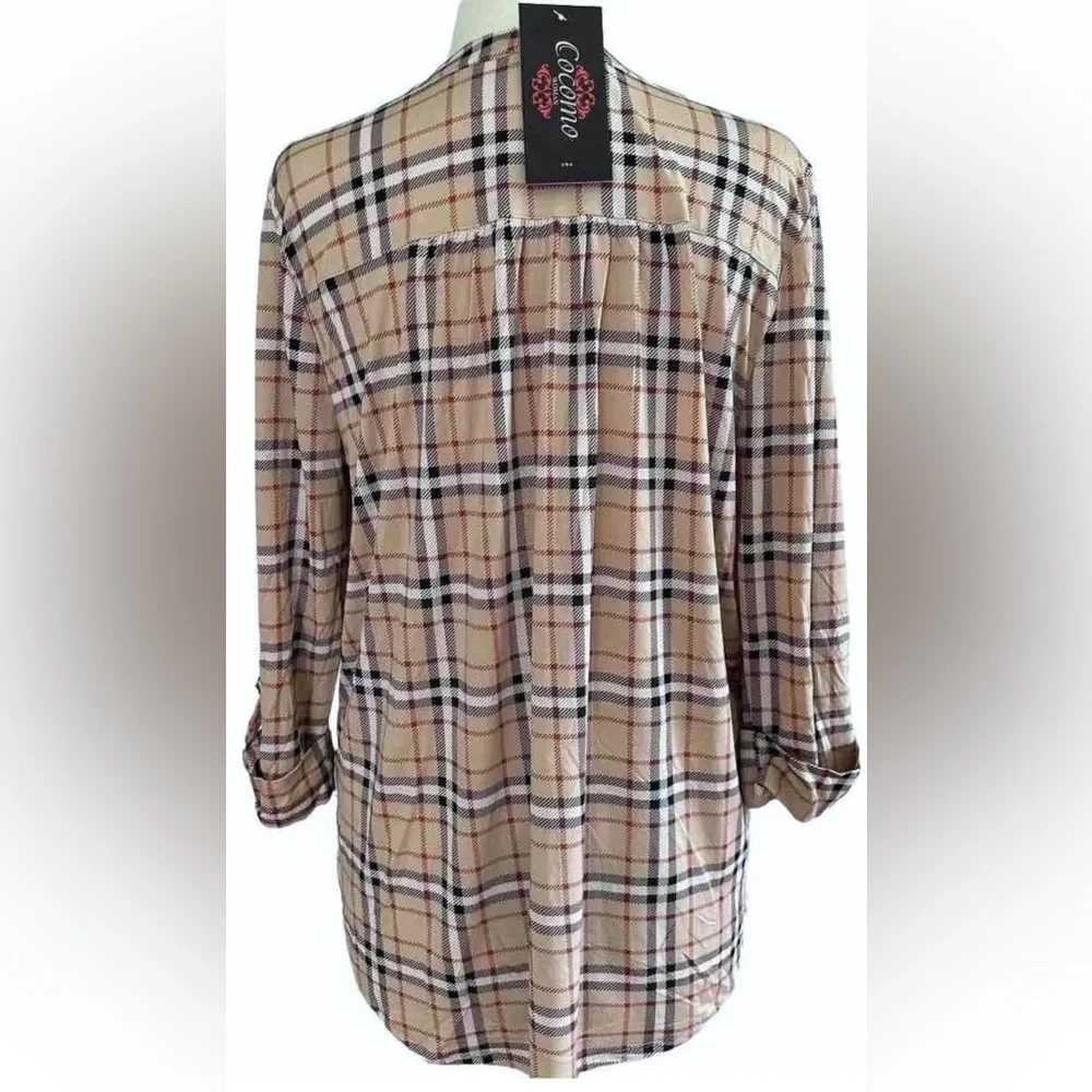 COCOMO 2X Beige Red Black Studded Plus Size 3/4 sleeve women’s Pintuck B… - Picture 2 of 10